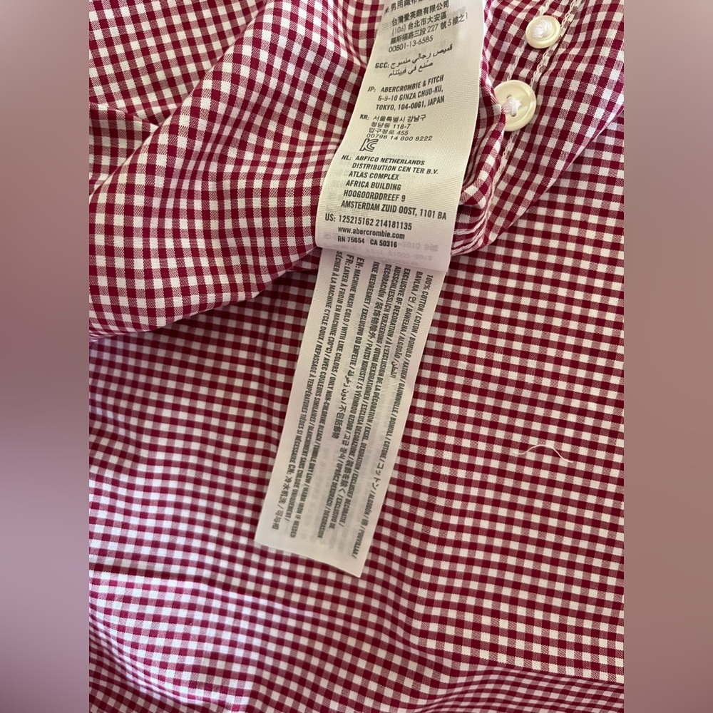 NWT Abercrombie & Fitch Red & White gingham check long sleeve button down Small - Picture 5 of 8